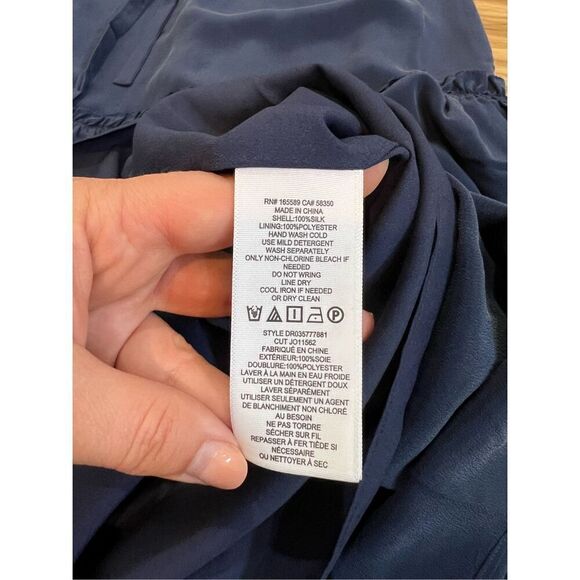 Joie NWT Roussel Ruched Ruffle-Trim Silk Navy Blue Midi Dress Sz S - Picture 8 of 9